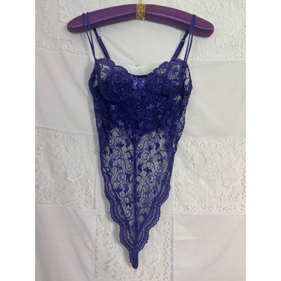 Victoria's Secret Other - VTG Victoria's Secret Gold Label Purple Lace Teddy Bodysuit Size 36B